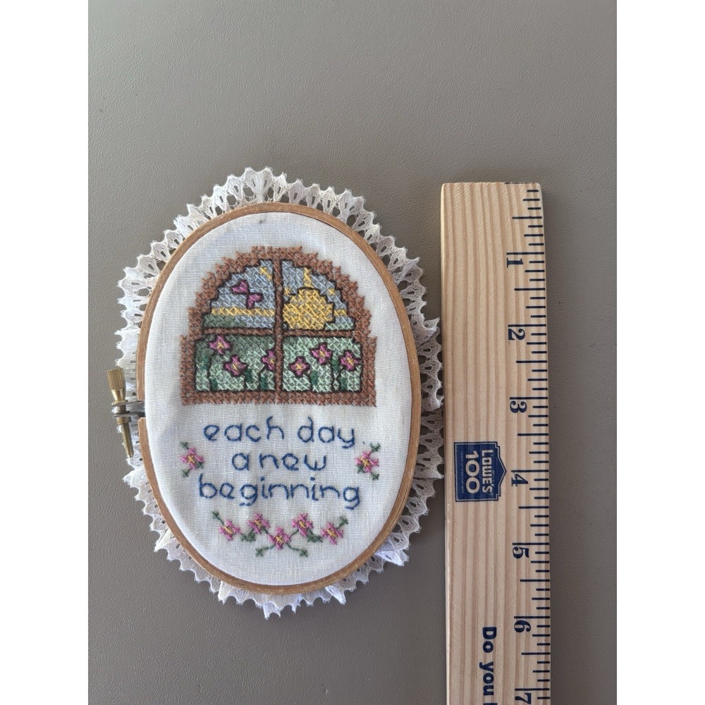 Cottagecore Finished & Framed Hoop Needlepoint - Each Days Is A New Beginning 5"